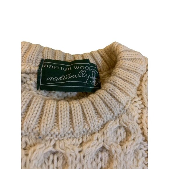 One Size British Wool Adult Unisex Cream Cable Knit 100% Wool - Picture 6 of 7